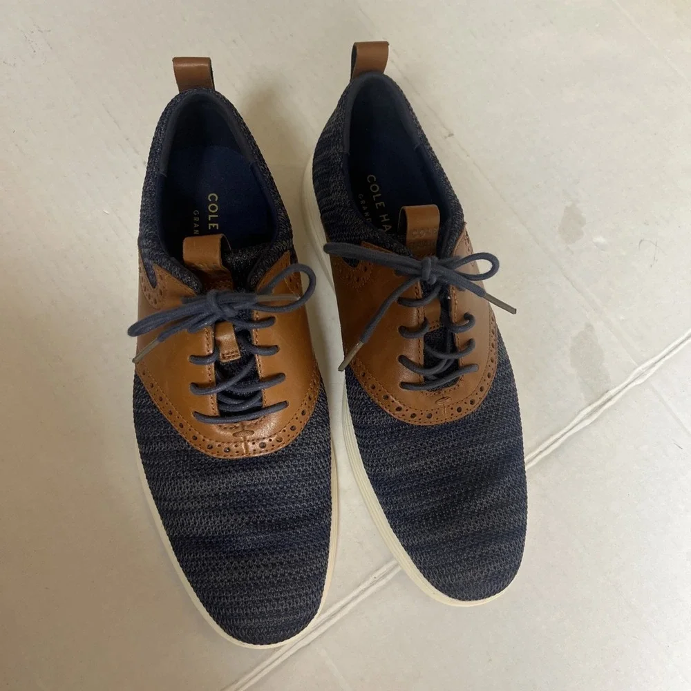 Cole Haan Grand OS Mens 8.5 C31348 Navy Blue And Brown‎ Casual Tennis Shoe